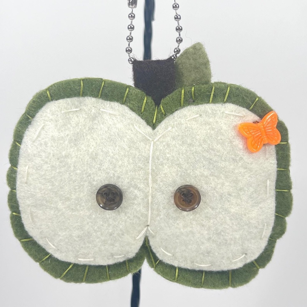 Handmade Green Apple Felt Keychain Cottagecore‎ Fruit Bag Charm Fob Butterfly